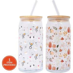 Autumn or Halloween Glass Drinking Jar with Straw