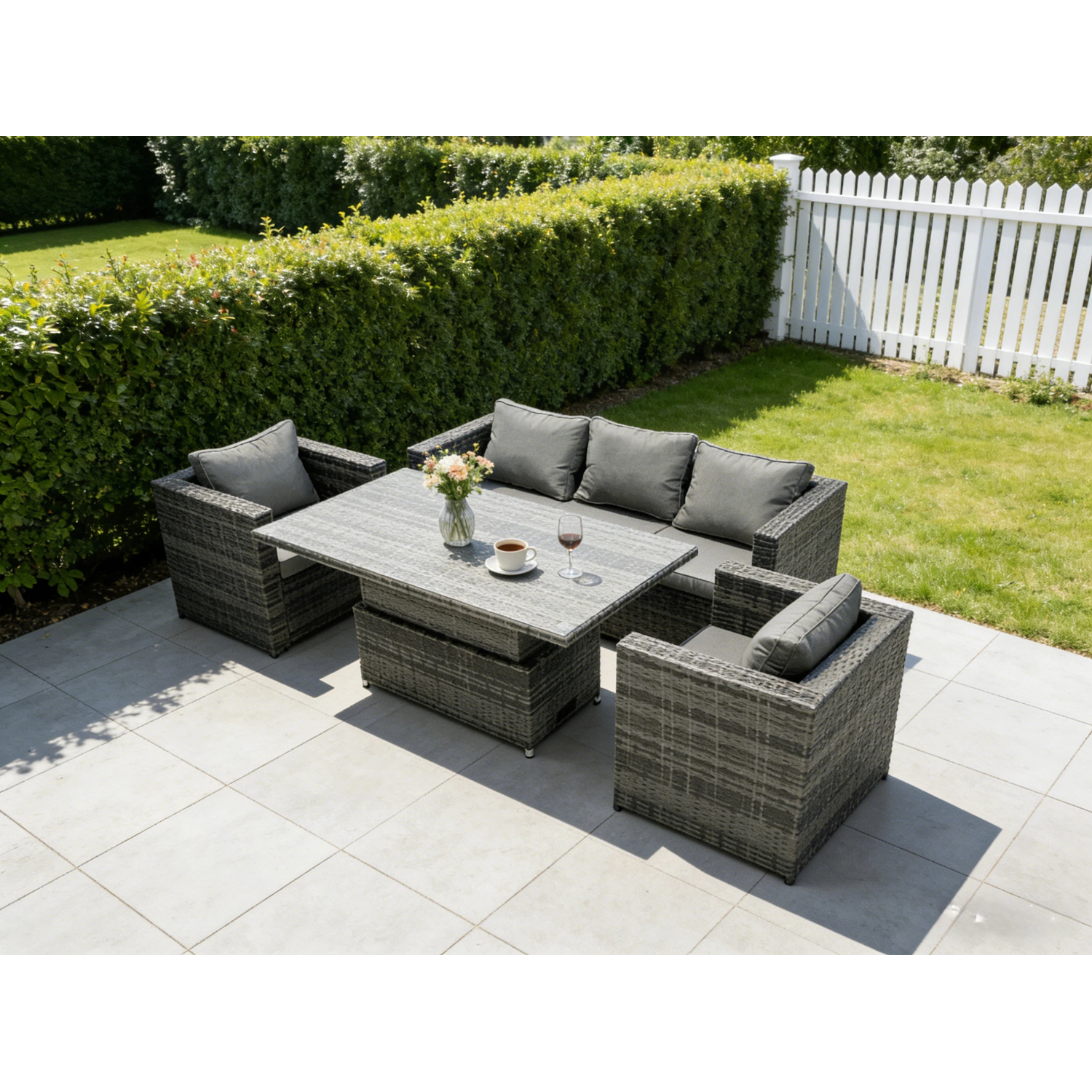 Fimous 5 Seater Wicker Rattan Garden Rising Table Set