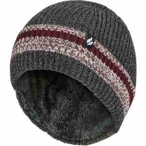 Mens Striped Turnover Cuff Knitted Thermal Beanie Hat for Winter