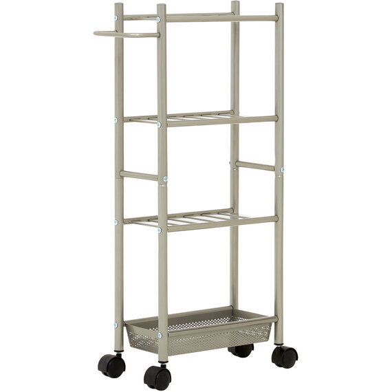 Dara 4 Tier Silver Metal Trolley with Basket