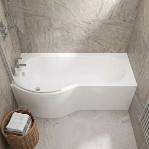 Balterley Modern P Shape Left Hand Shower Bath Tub with Leg Set, 1500mm - White