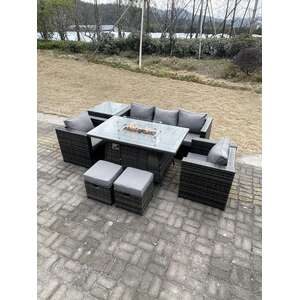 Rattan Garden Furniture Gas Fire Pit Dining Table 2 Stools