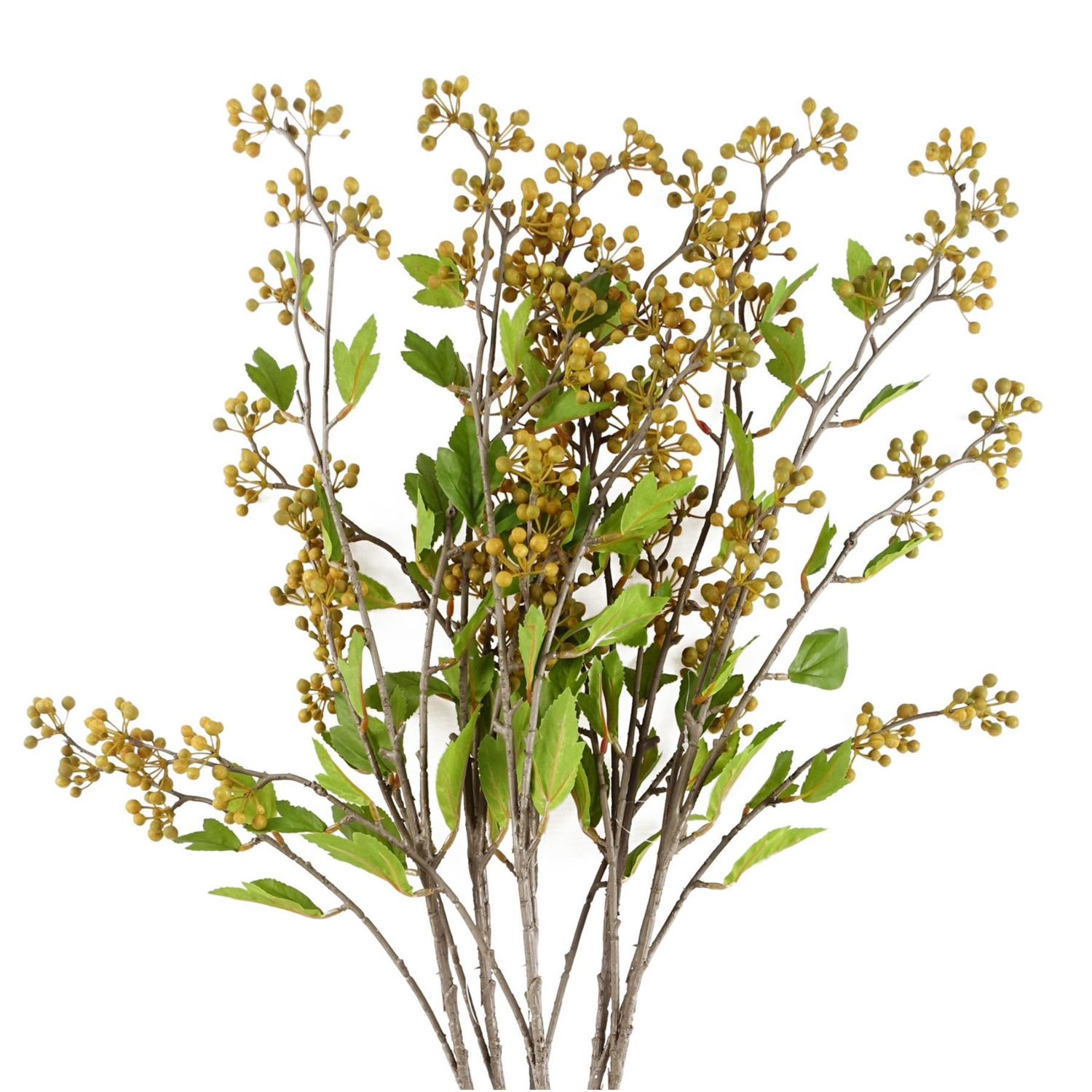 Pack Of 6 Yellow Berry Stems With Silk Leaves - Yellow