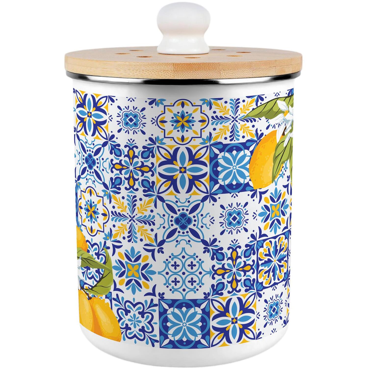 B&Q - Amalfi Lemons Food Waste CaddyMetal 2L Decorative Kitchen Compost Bin - Image 2