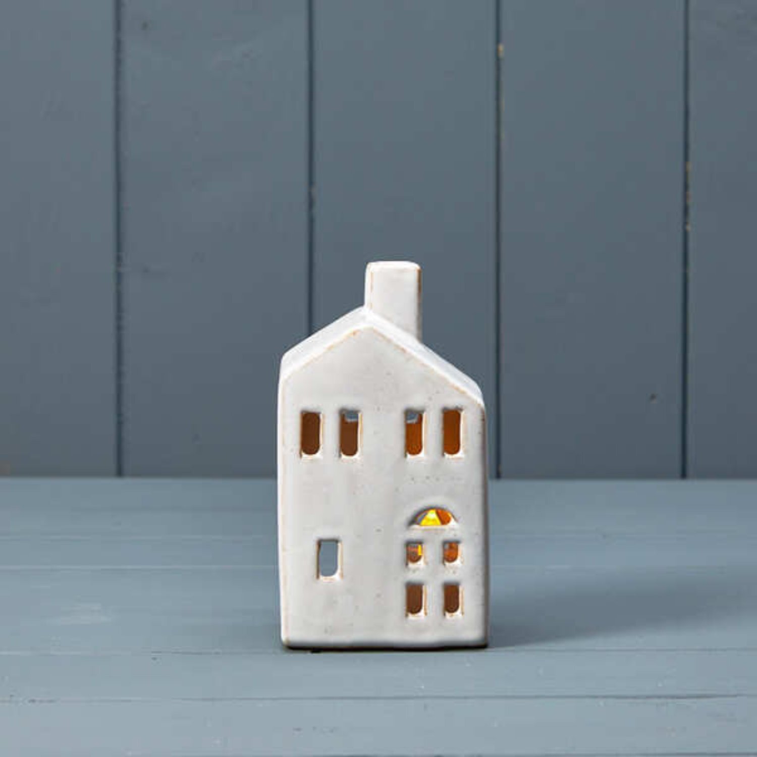 Kdmd Unique White Ceramic House Tealight With Reactive Glaze - White