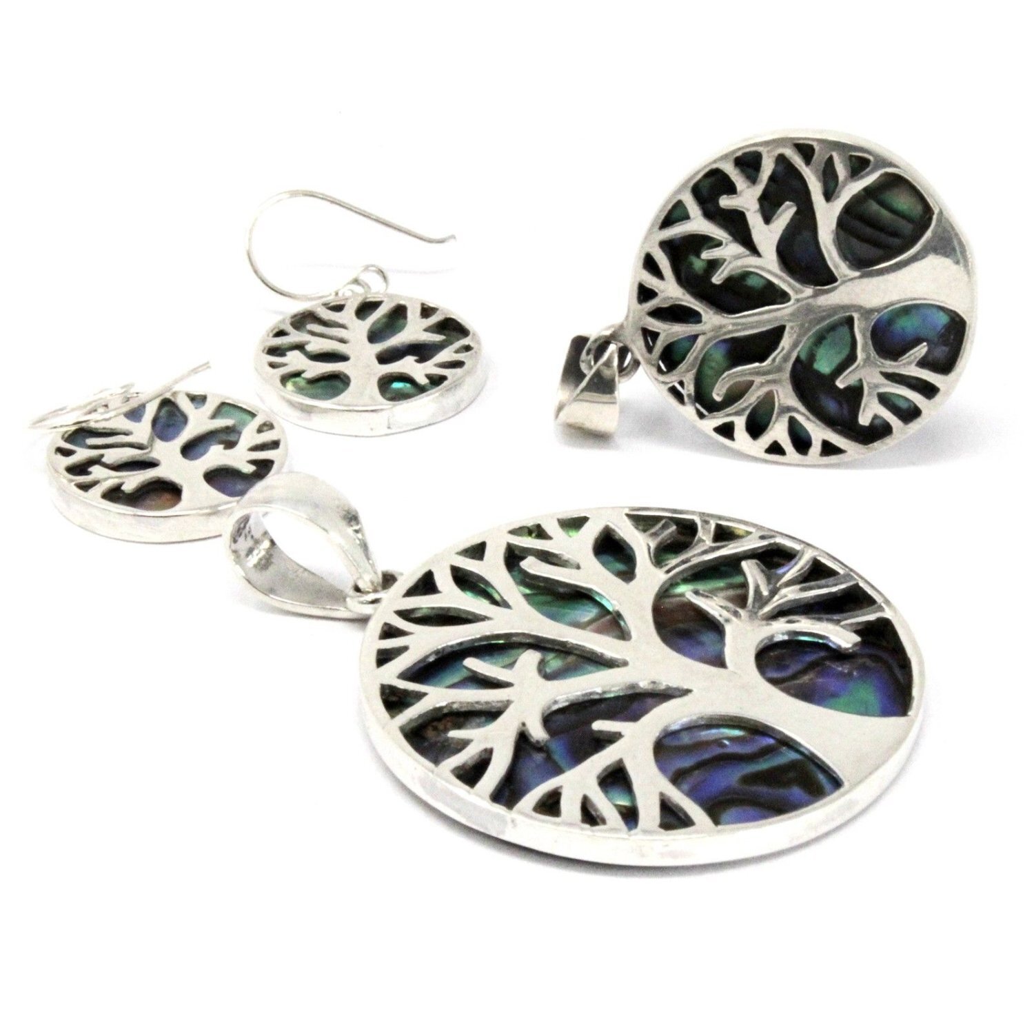Tree of Life Silver Pendant with Abalone, Spiritual, Jewelry - Green