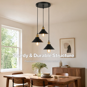 Pendant Light 3 Lights Height Adjustable Vintage Ceiling Light Black