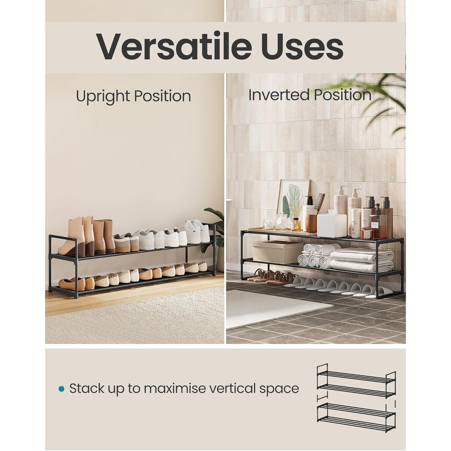 Llect Racking 2-Tier Stackable Shoe Rack Organizer, Compact Metal Footwear Storage Shelf