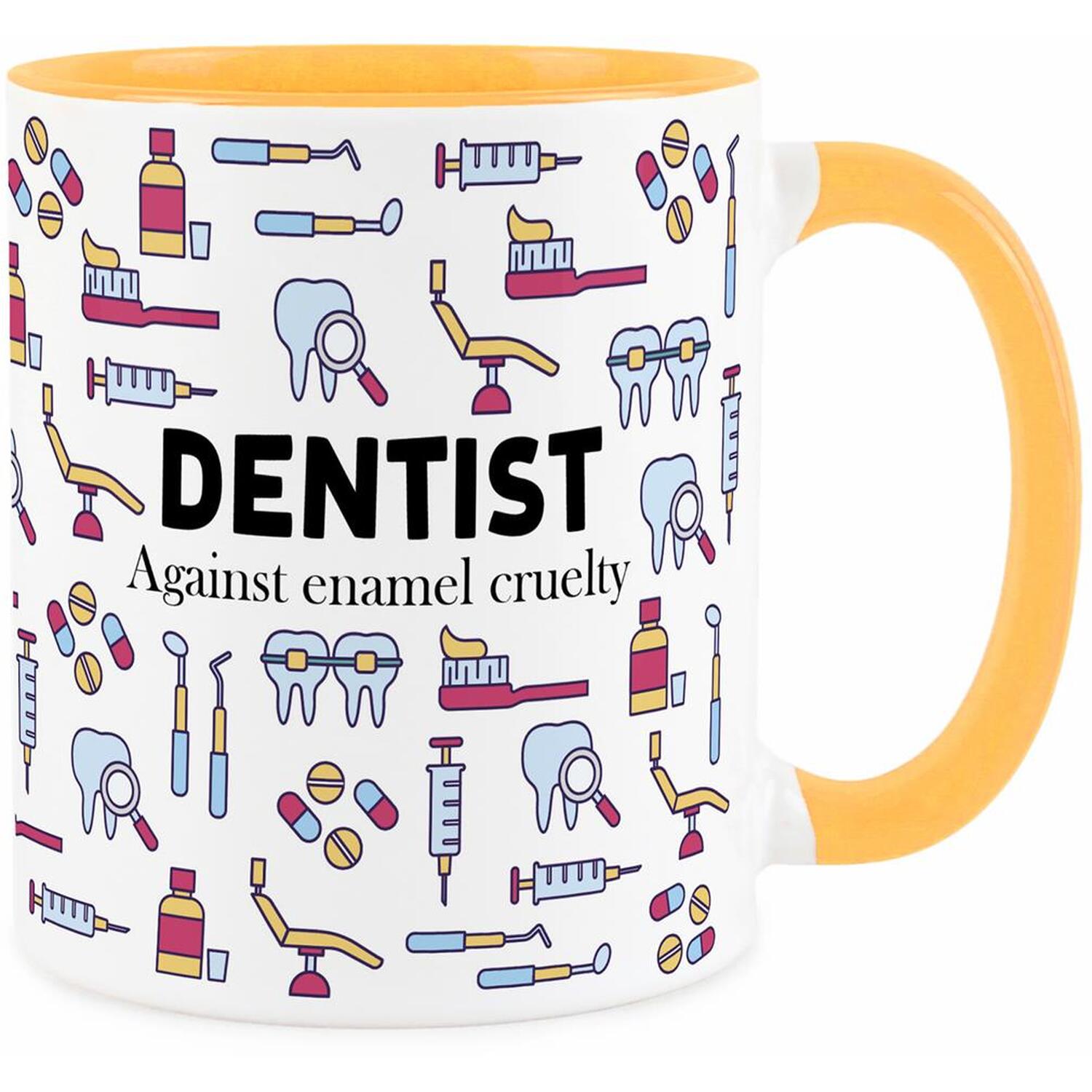 Purely Home Novelty Dentist Golden Yellow Mug - Coffee/Tea Ceramic Cup Gift - Golden Yellow