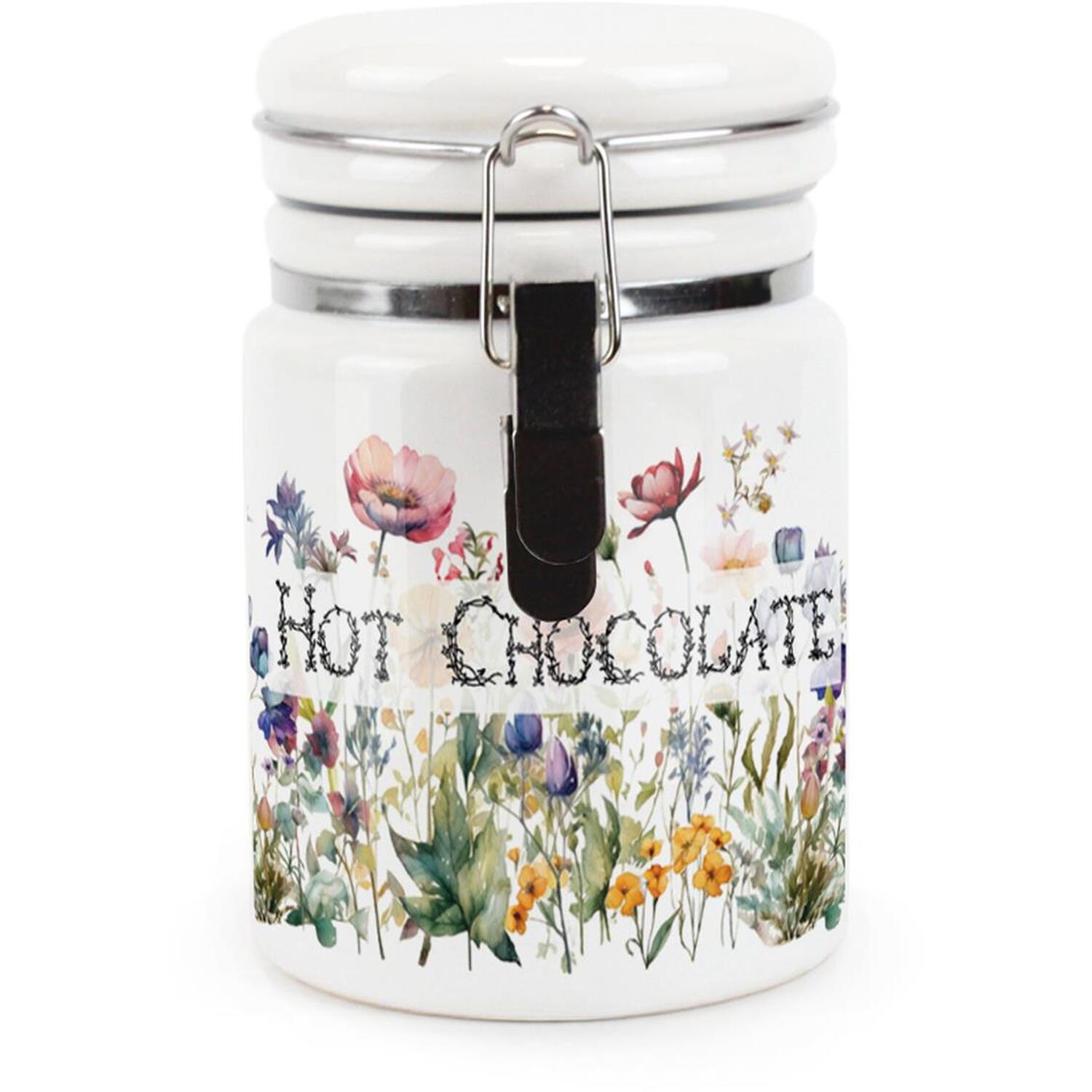 Ceramic Clip-Lid Wildflowers Canister - Hot Chocolate Storage Container - Image 2