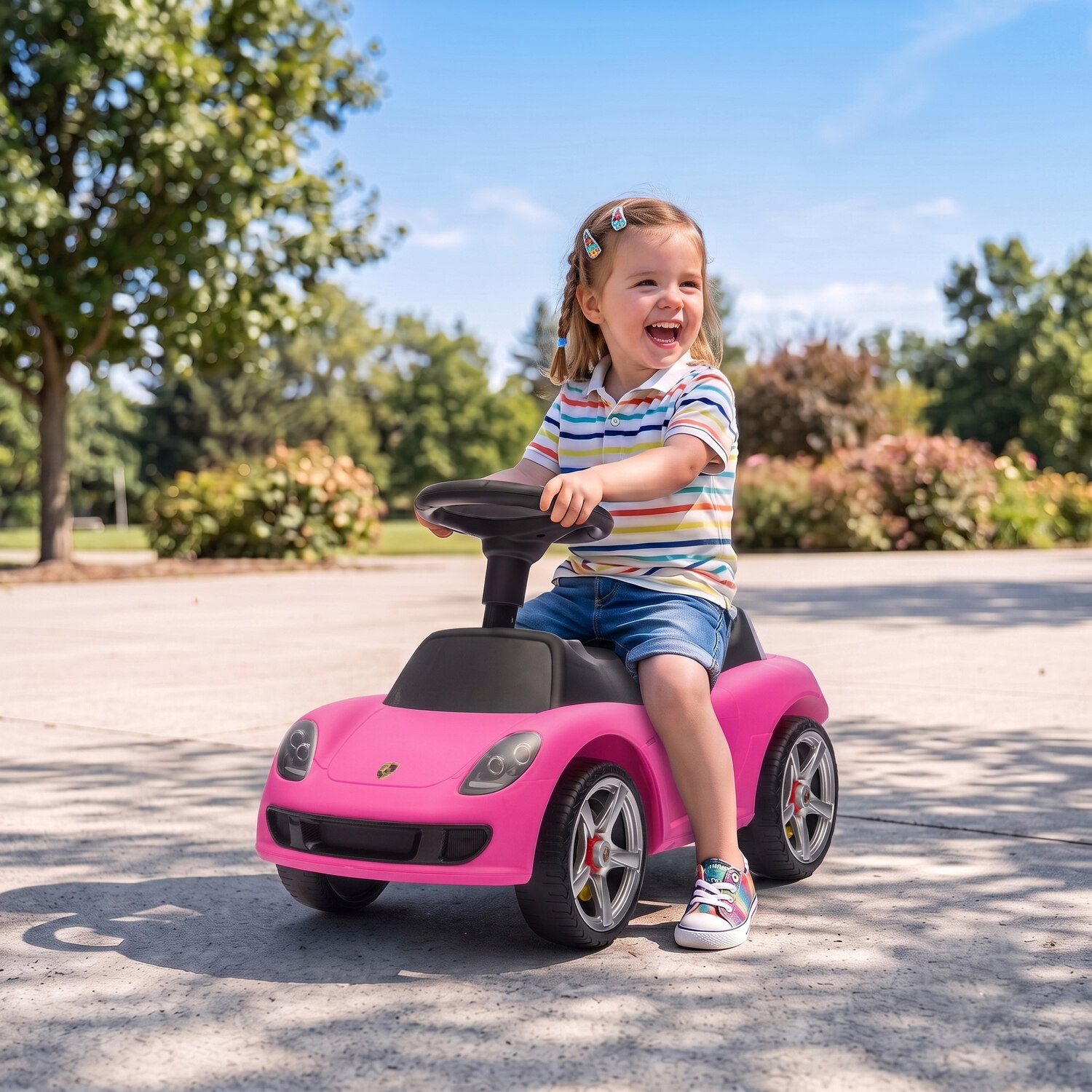 Aiyaplay Ride On Car Porsche Licensed For Toddlers 18-36 Months White - Pink