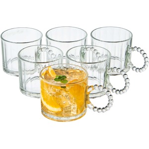 Eden & Willow Set of 6 Ribbed Glass Coffee Cups With Beaded Handle