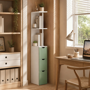 White and Light Green HOMCOM Tall Bathroom Cabinet Bathroom Storage Cabinet with Drawers shot 18189899