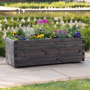 Wooden Pine Raised Flower Bed Plant Trough Planter in Grey 200cm