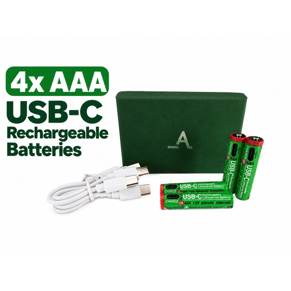 Accuratus Power-Up Rechargeable AAA Batteries x4 - USB-C - Lithium-ion Battery Set