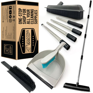 Complete Rubber Broom & Dustpan Pet Hair Floor Squeegee Cleaning Set
