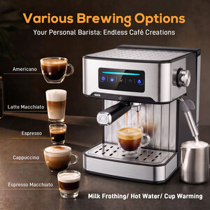 HOMCOM Espresso Machine, 20-Bar, 1.6 L Tank, LED Touch, Black