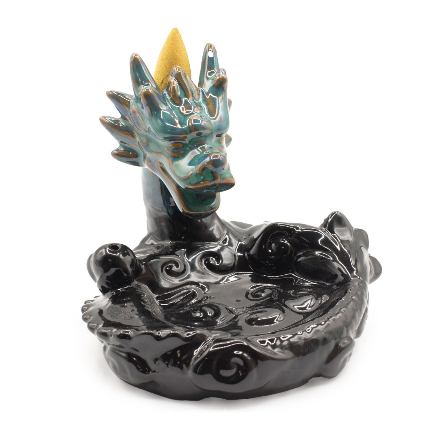  - Large Dragon Pool Backflow Incense Burner Glazed Ceramic - Image 3