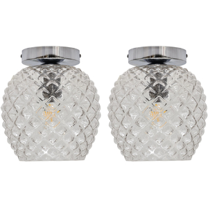 Set Of 2 Baine Clear Textured Glass Chrome Ceiling Light Fittings