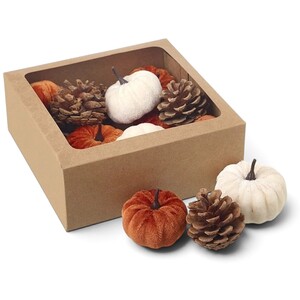 Autumnal Pinecone and Plush Pumpkin Decorations.