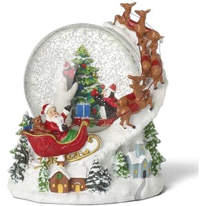 Santa in Flying Sleigh Christmas Musical Snow Globe