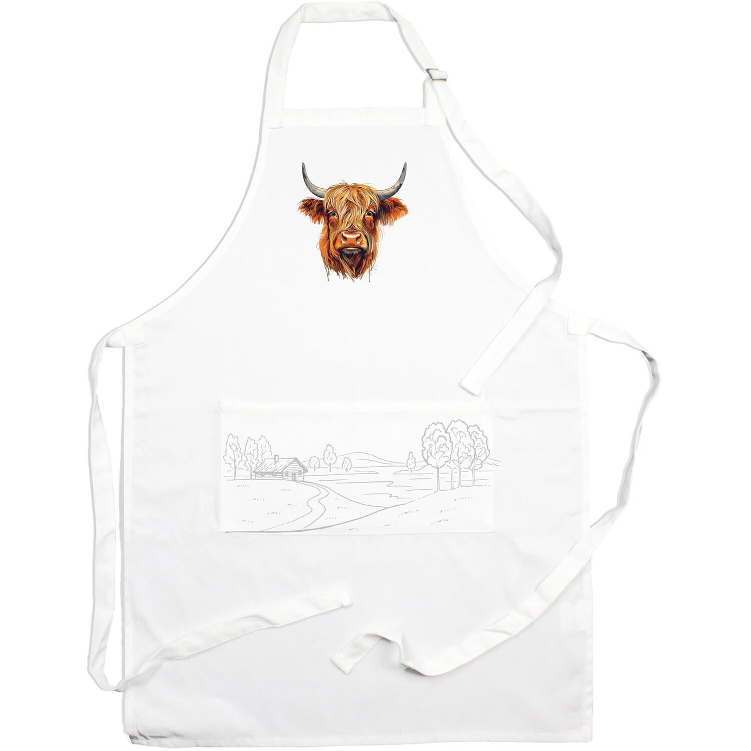 Purely Home Country Farm H-Cow Kitchen Apron With Adjustable Ties & Pocket - White