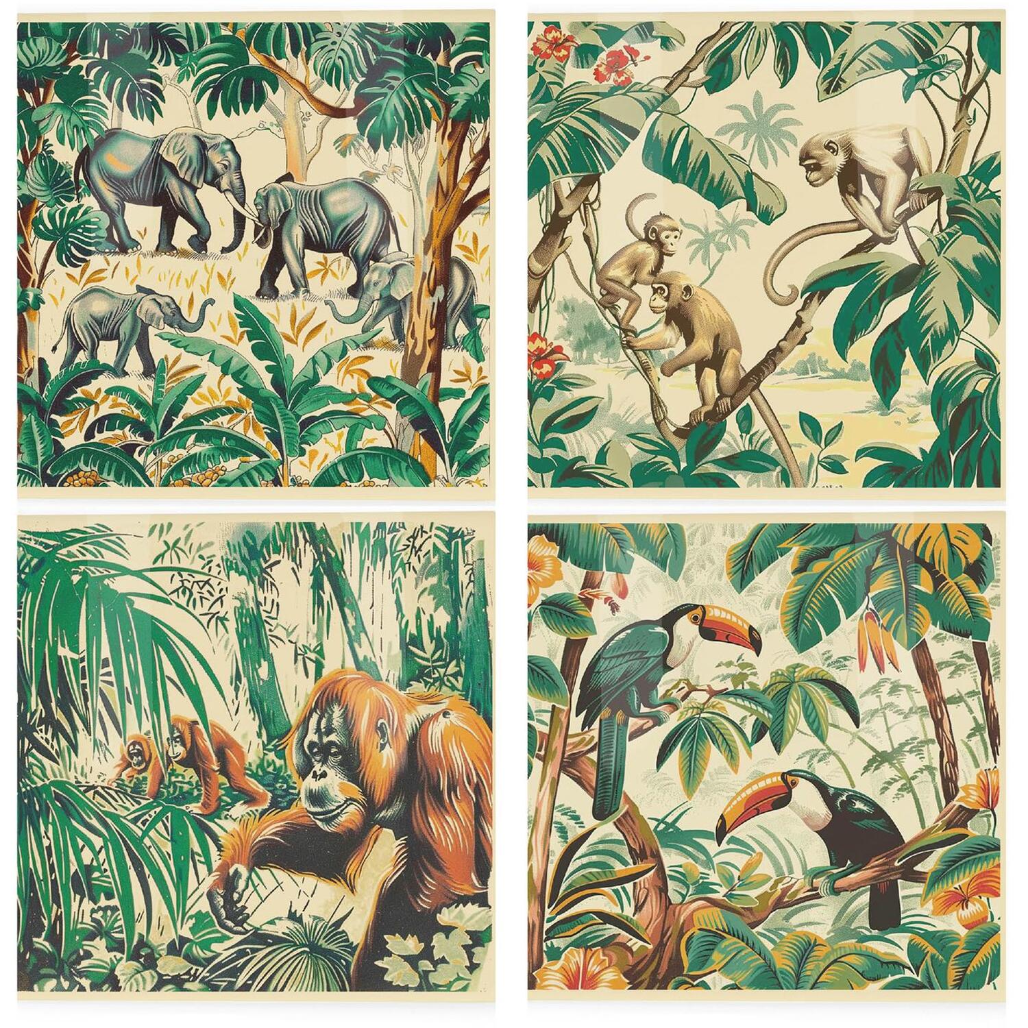Vintage Jungle Ceramic Coaster Set - Exotic Safari Square Set of 4 Coasters Gift - Image 3