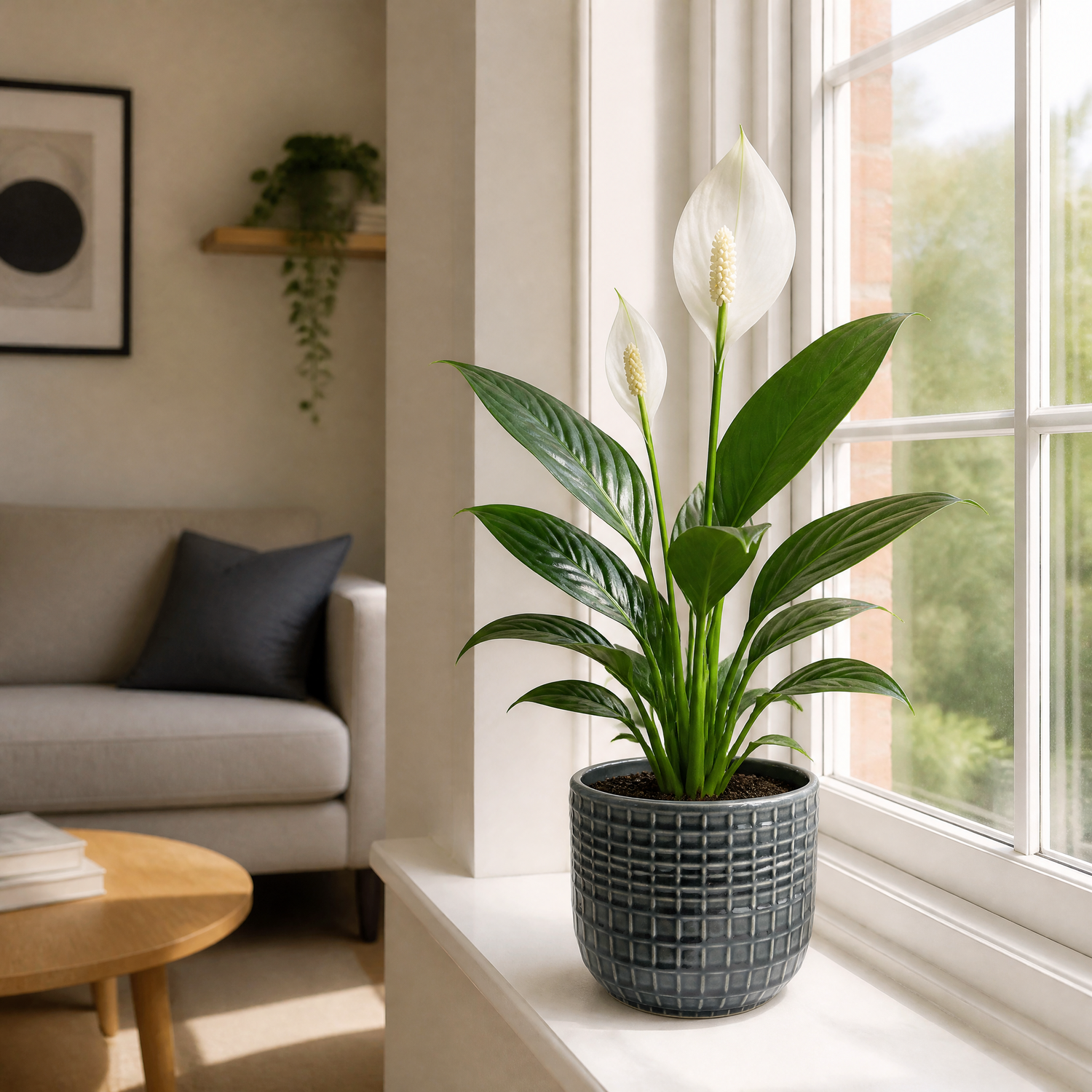 Plants By Post Spathiphyllum Peace Lily H - Grey Ceramic