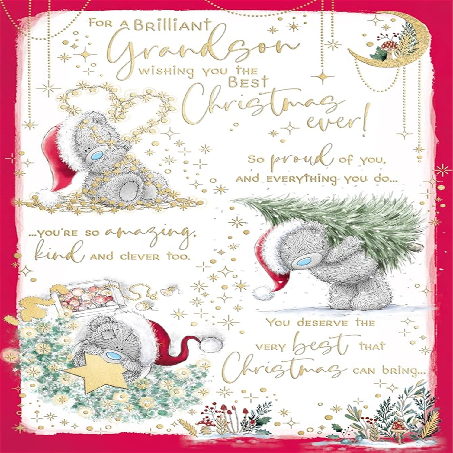 Me To You Bear In Xmas Scenes Storyboard Grandson Christmas Card - Red
