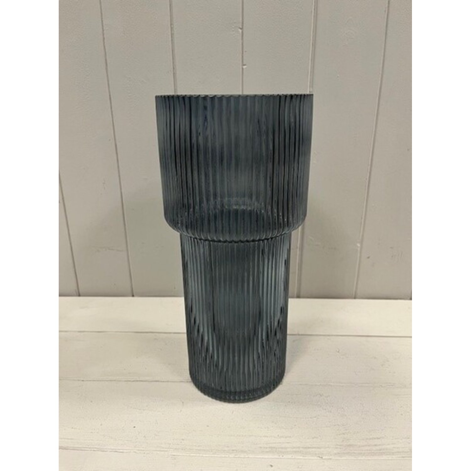 Kdmd Elegant Blue Tall Glass Ribbed Vase - Blue