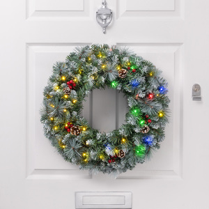 Christow Pre-Lit Frosted Pinecones & Berries Christmas Wreath