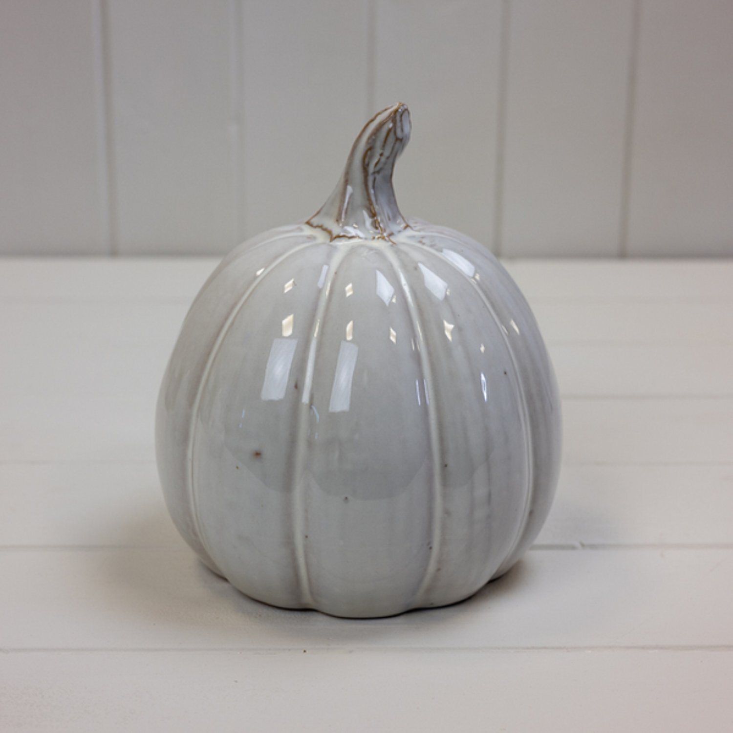  - Contemporary White Glazed Ceramic Pumpkin - Image 3