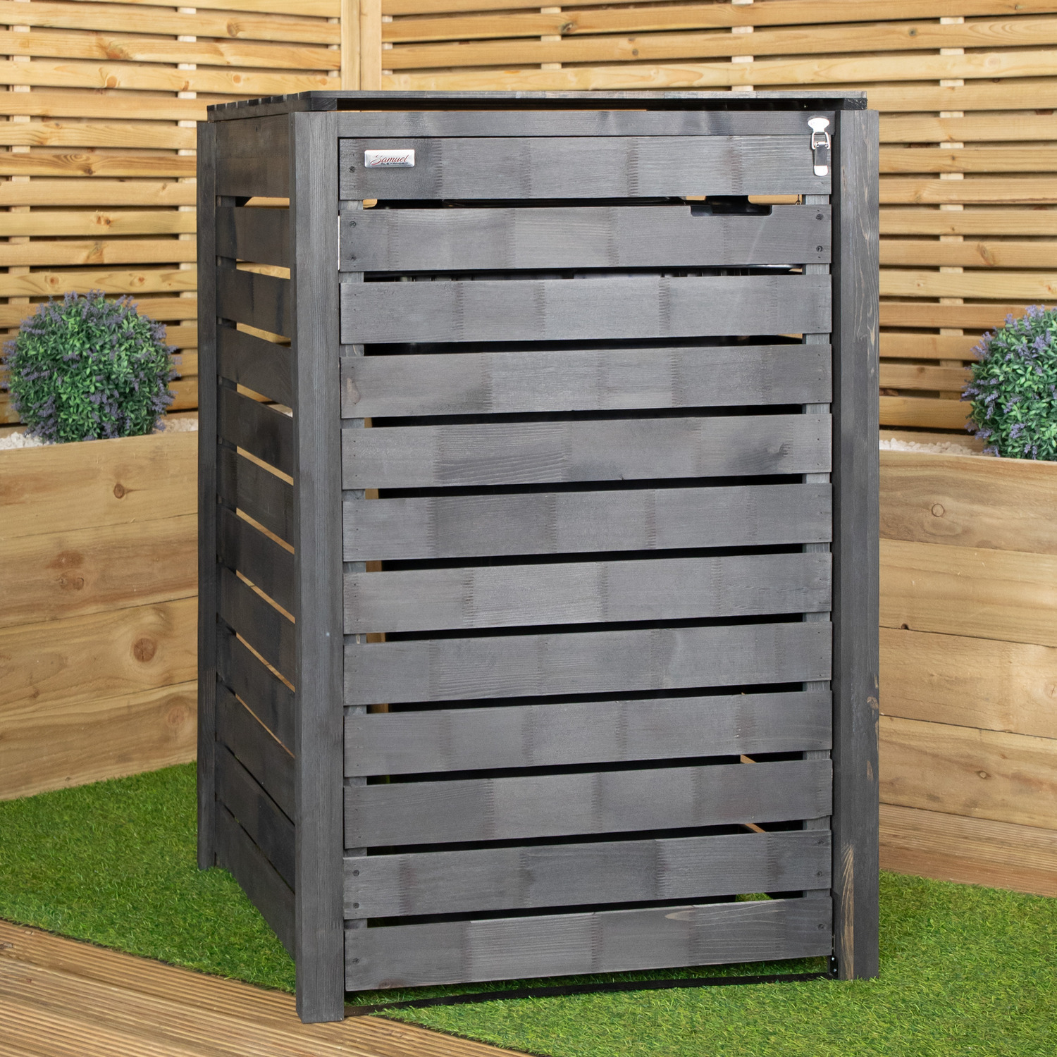 Samuel Alexander Wooden Garden Bin Shed - Single, Dark Grey - Image 3