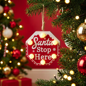 LED Santa Stop Here Hanging Decoration