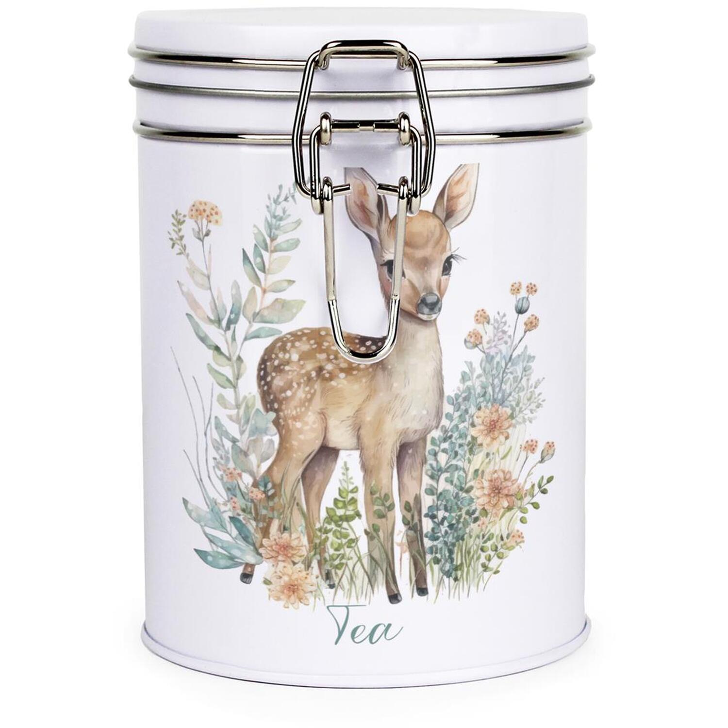 B&Q - Floral Deer Clip-Lid Kitchen Storage CanisterTea - Image 2
