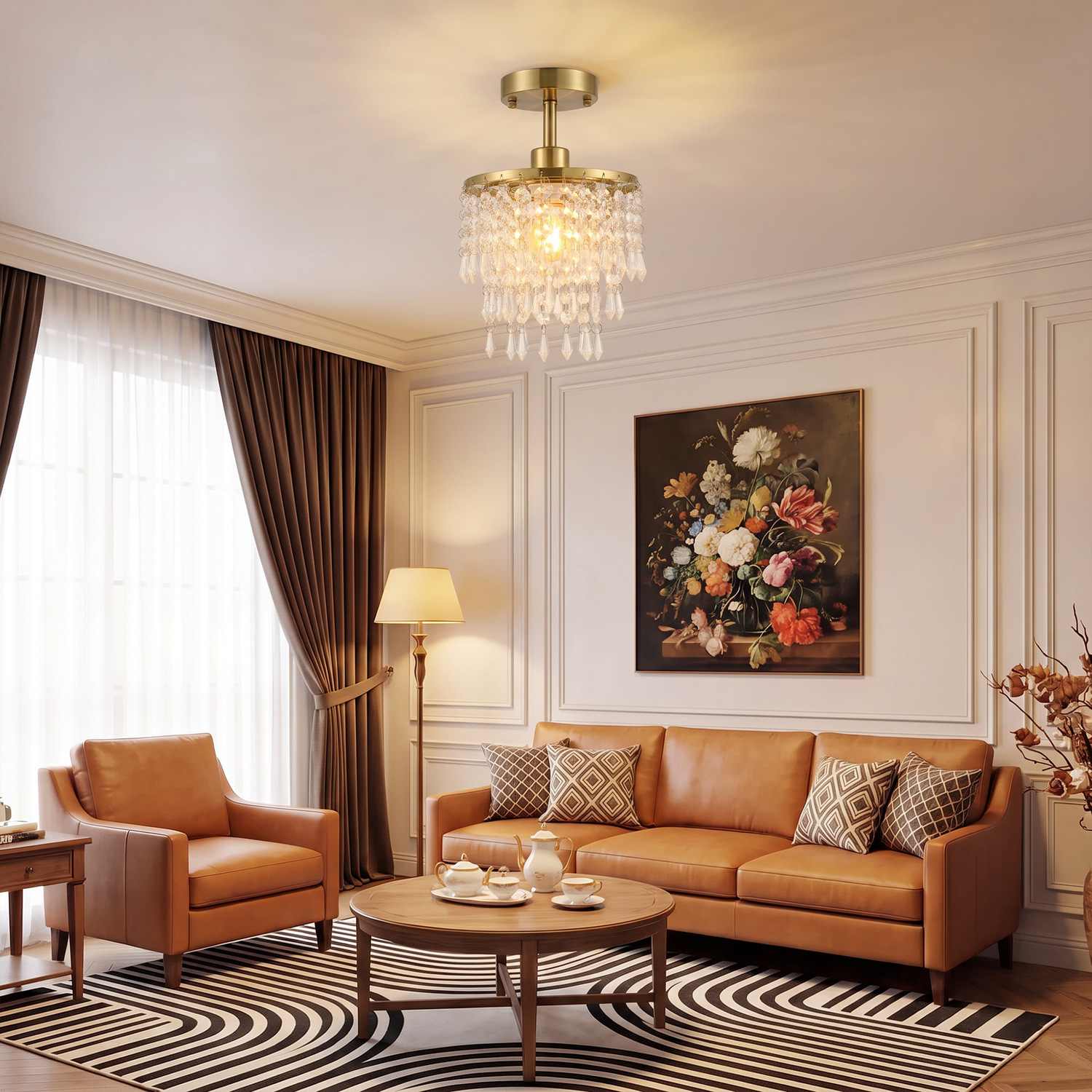 Homcom Light/Gold Crystal Ceiling With 57 Crystal Strands, Tone - Image 3