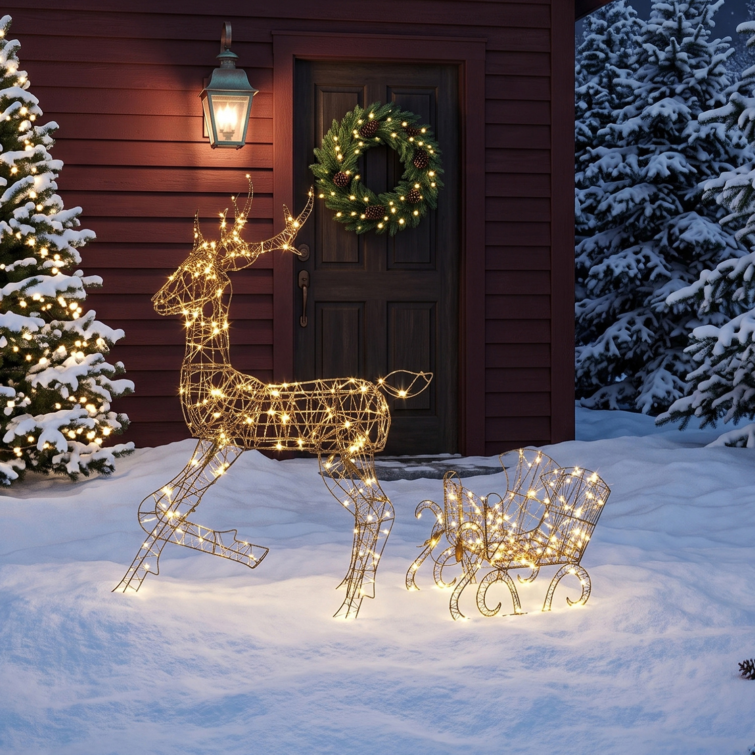 Rackhams White/Brown/Dark Lighted Reindeer And Sleigh Set, Outdoor Christmas Decoration - Image 3