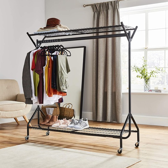 Black Clothes Rail with Shoe Rack Shelf and Hat Stand