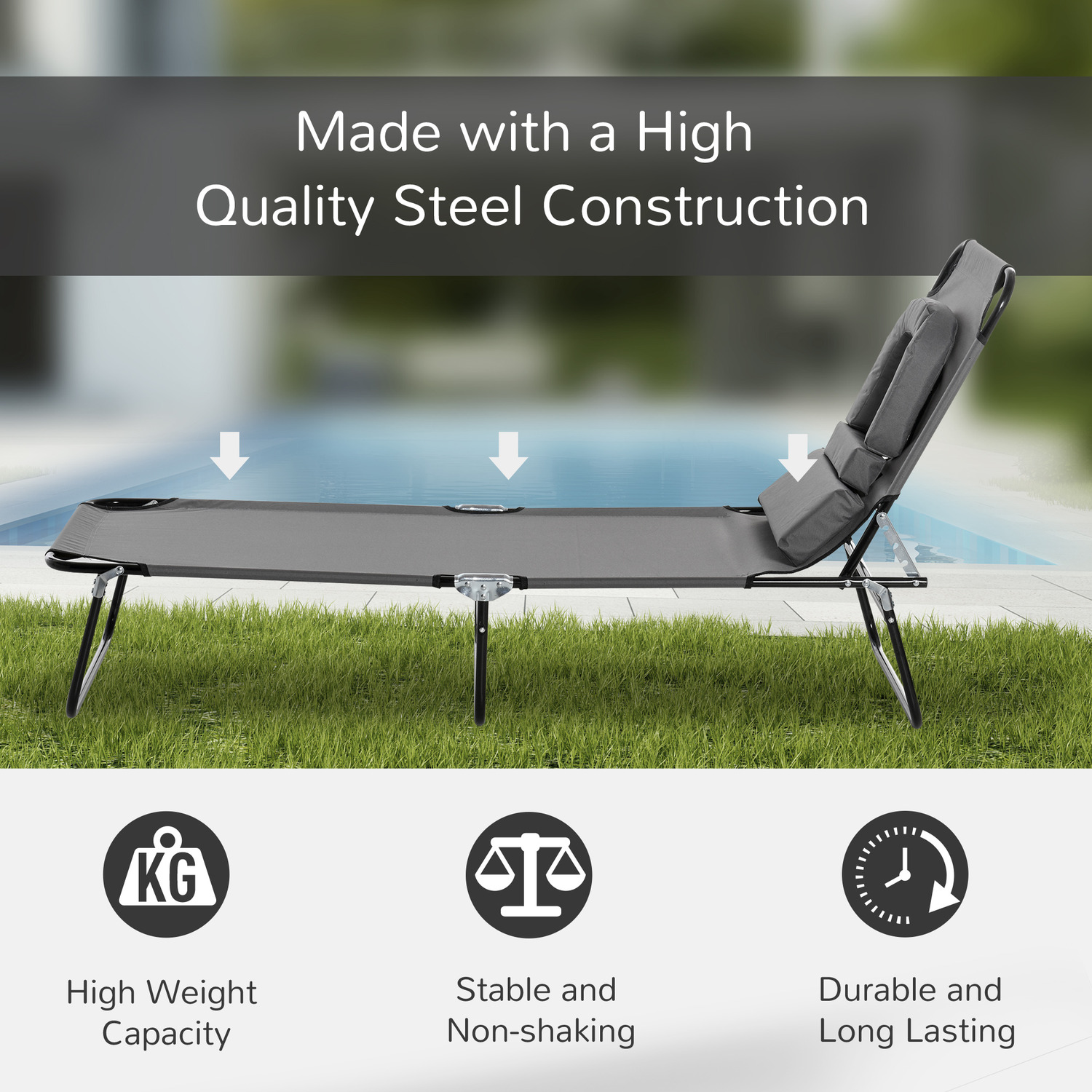 Outsunny Folding Sun Lounger With Pillow - Grey 1 Piece