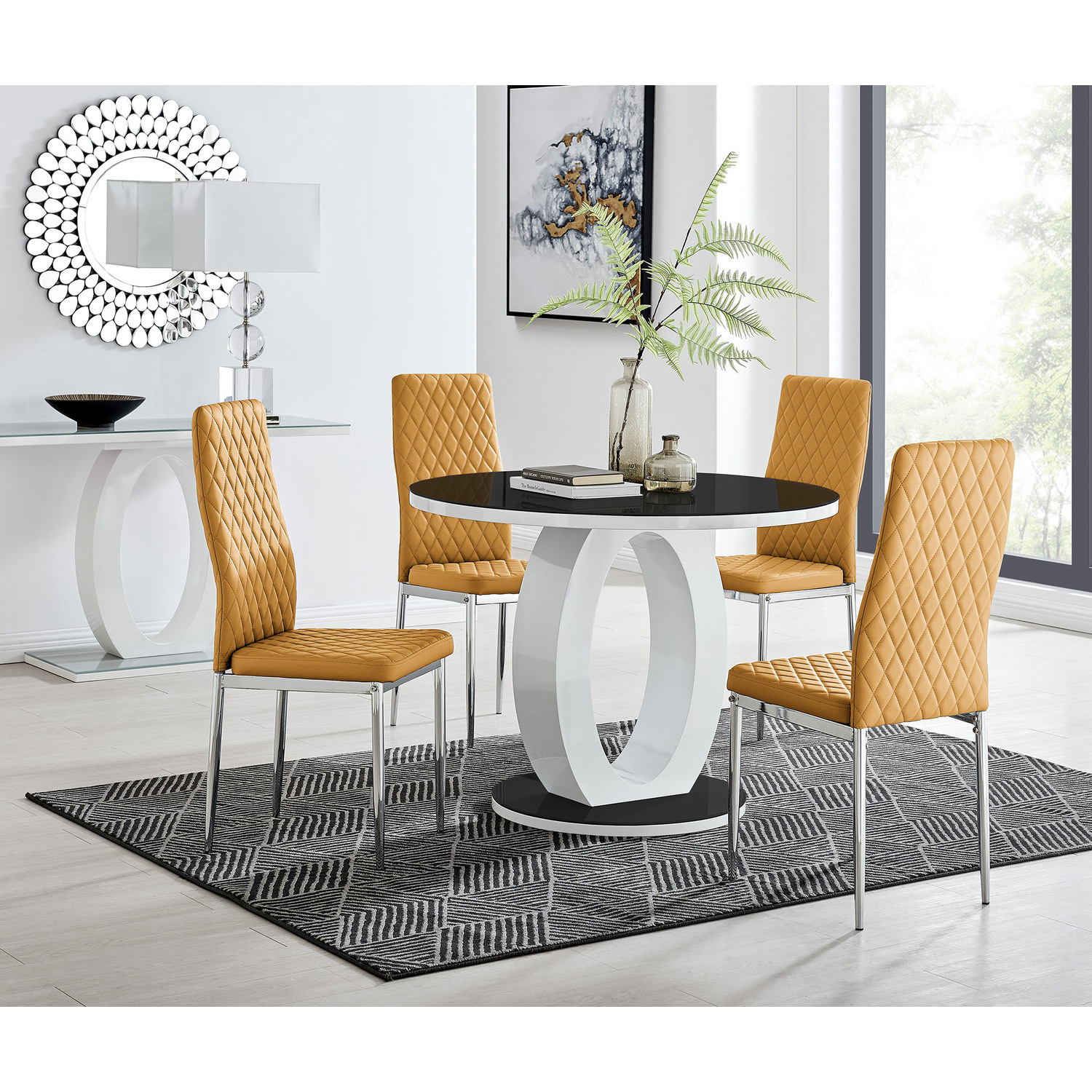 Giovani Dining Table With Four Milan Chairs Set - Mustard