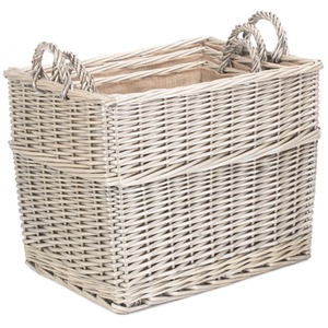 Rectangular Hessian Lined Wicker Log Storage Basket