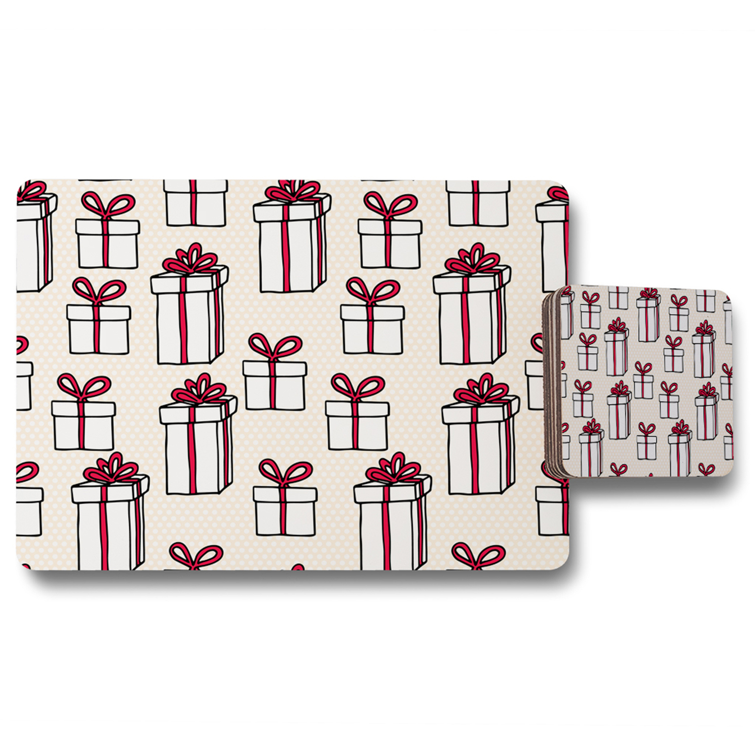 Simple Pattern Dining Placemat  Coaster Set - Red