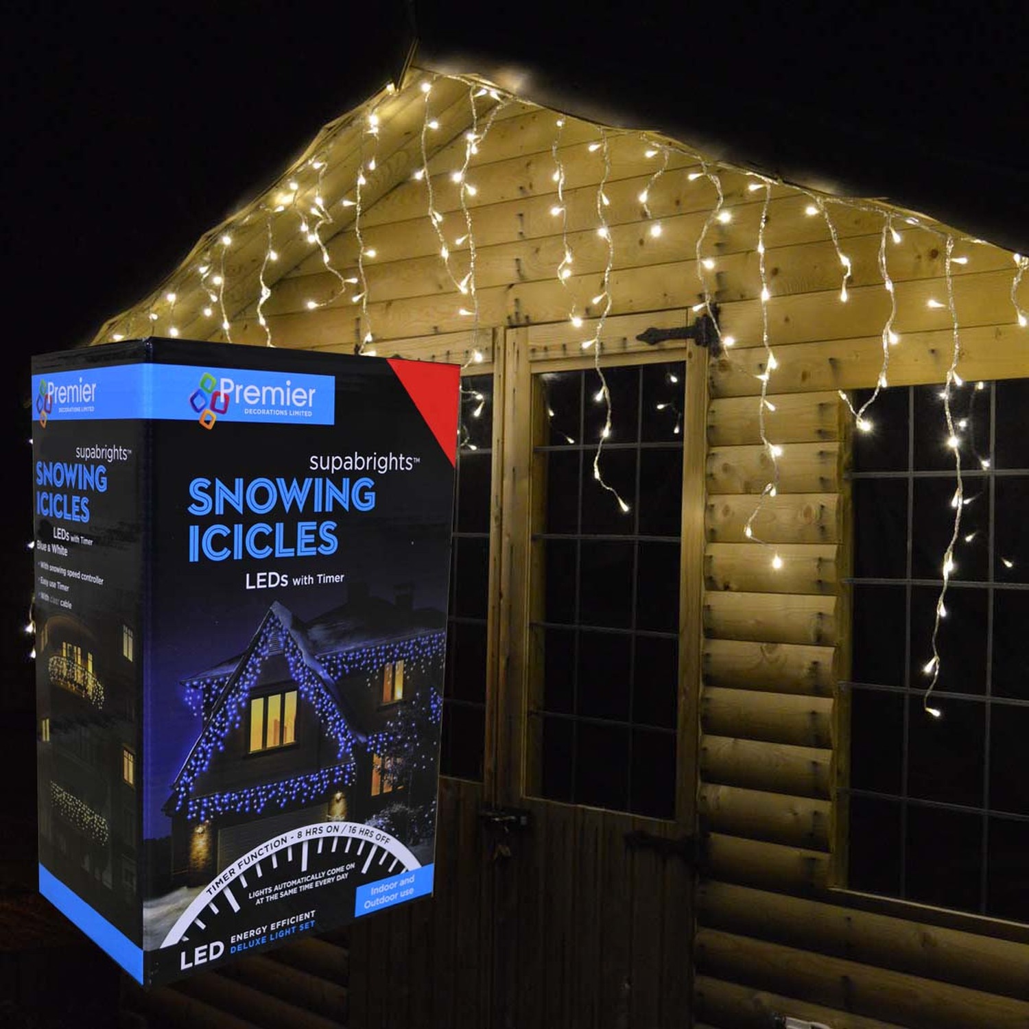  - 17.8M (720 Led) Premier Outdoor Led Icicle Christmas Timer LightsWarm White - Image 2