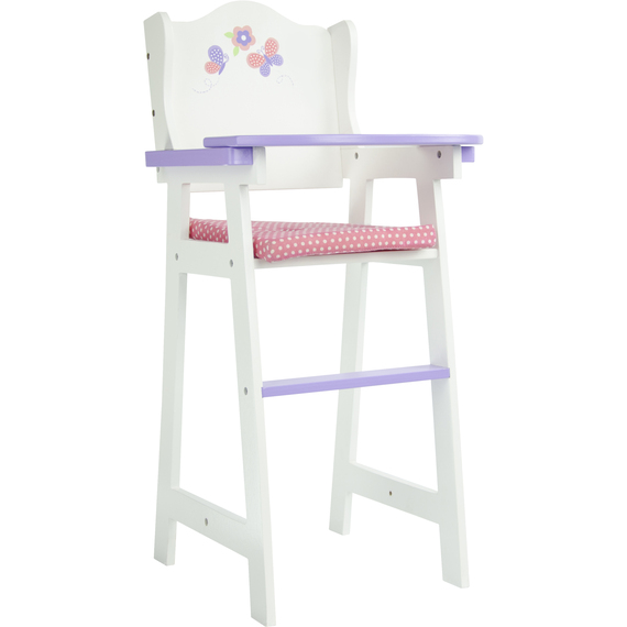 Olivia's Little World Wooden Baby Doll High Chair with Cushion, White,Purple