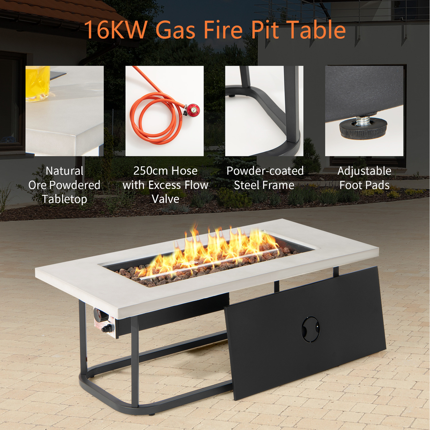 16 Kw Propane Fire Pit Table - Grey