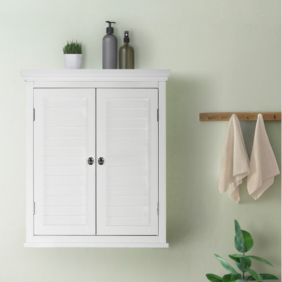 Teamson Home Wooden Bathroom Wall Cabinet 2 Doors White ELG-583