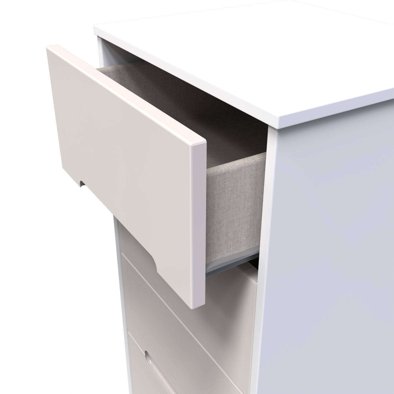 Monaco Ready Assembled 5 Drawer Bedside Cabinet - Kashmir Gloss White Matt