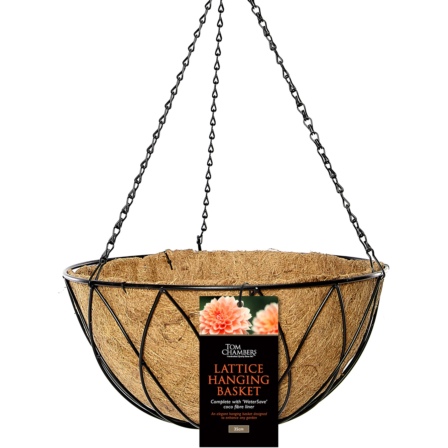 Pack of 2 Black Lattice Metal Hanging Basket with Fibre Liner 35cm