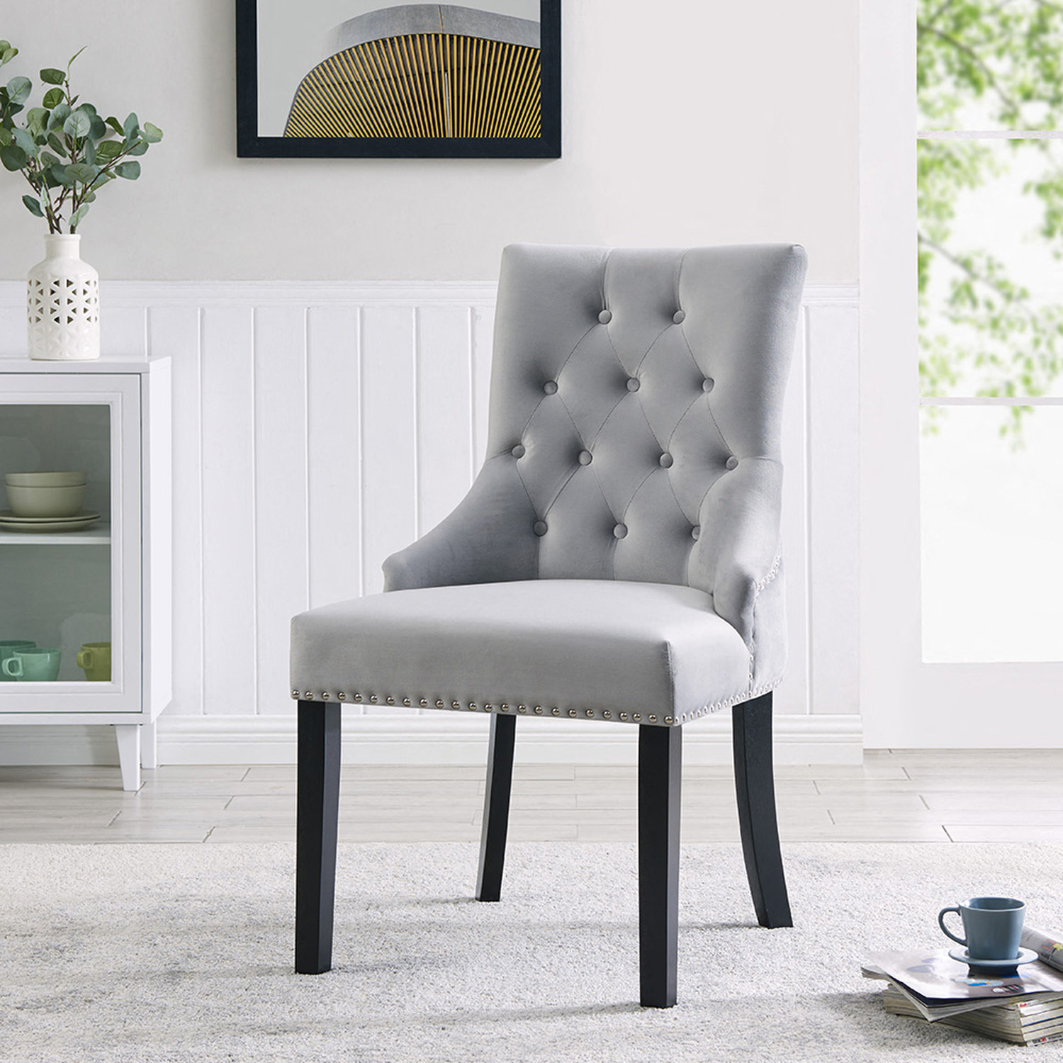 GRS - Daisy Dining Chair in Velvet Fabric - Light Grey Velvet thumbnail