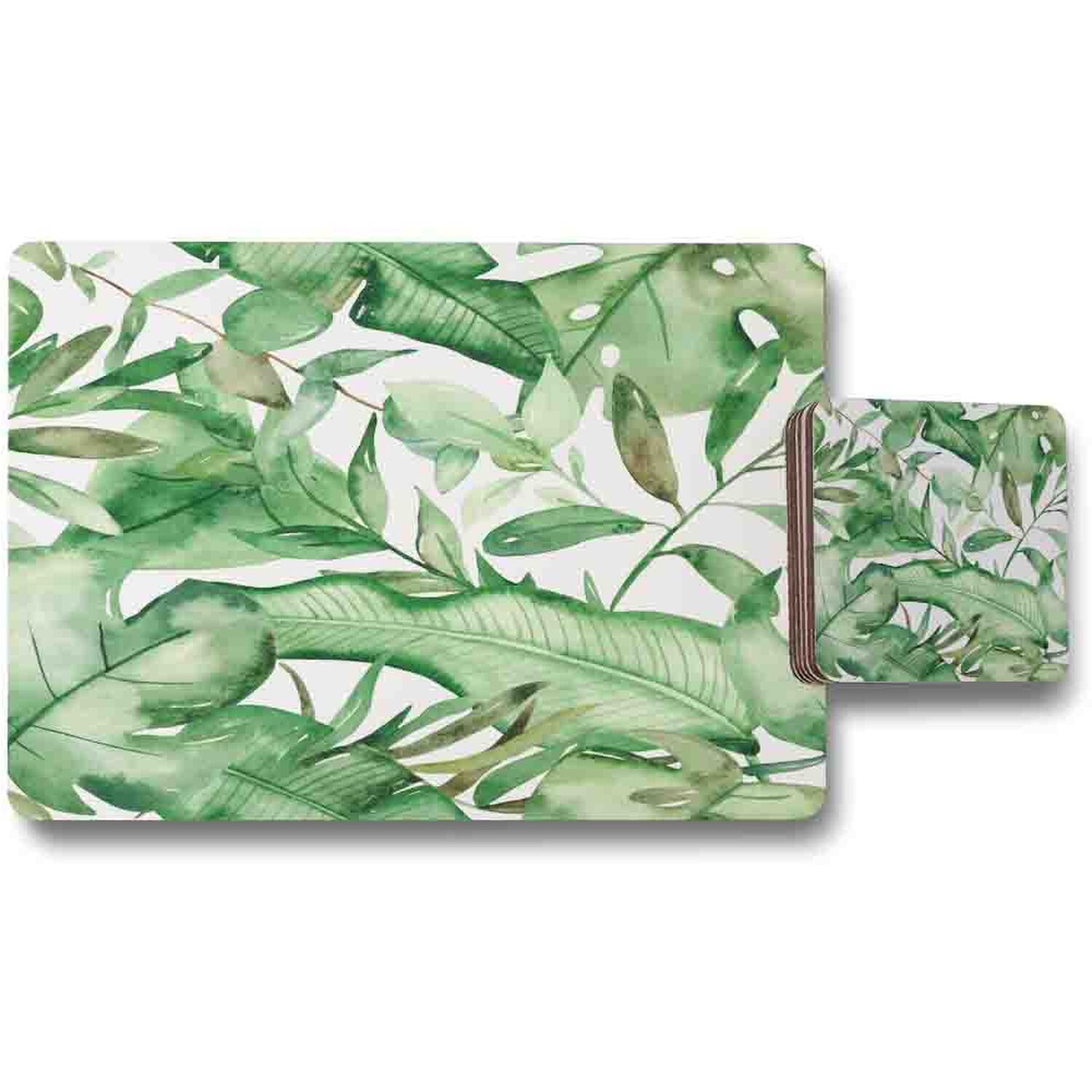 Image of Watercolour Green Tropical Leaves Placemat Coaster&hellip;